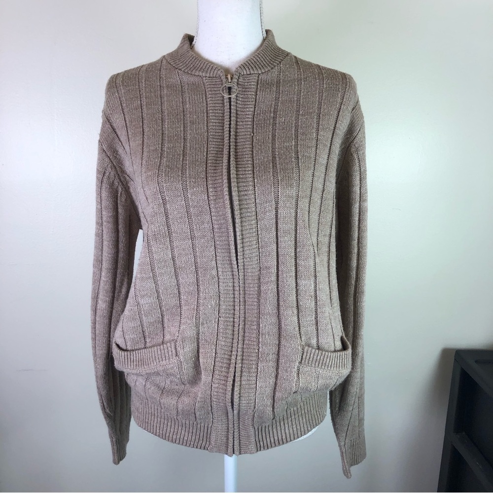 Weatherproof women’s full zip long sleeve ribbed sweater pockets Sz M gray